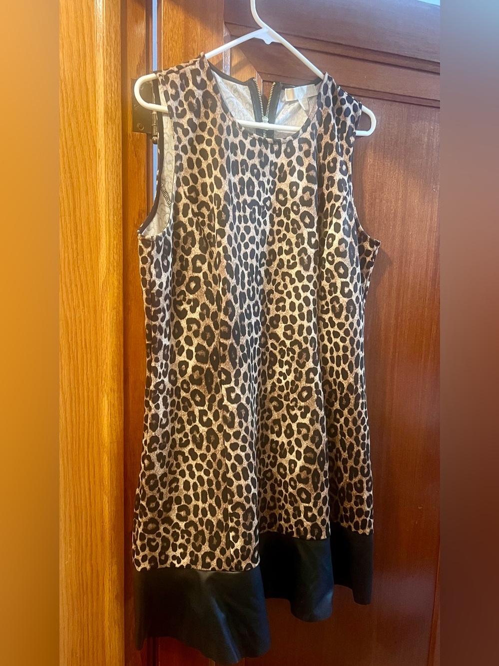 Michael Kors Womens Leopard Print Faux-Leather Trim Dress XL